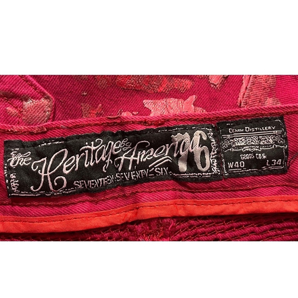 Heritage‎ America 76 Denim Distillery Pink Metallic Moto Biker Jeans 40x34 Men's - Picture 6 of 10